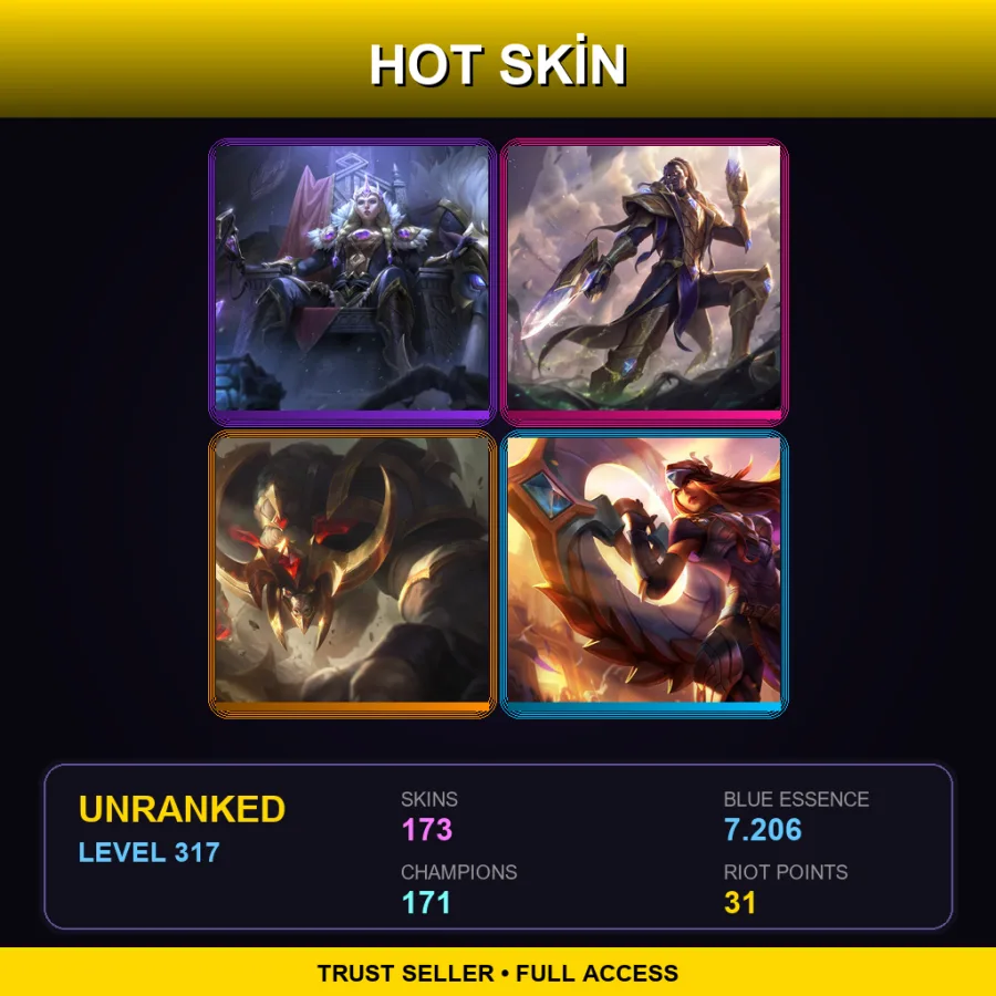 TR | Lv317 | Unranked | 173 Skin | 171 Champ — LoL account