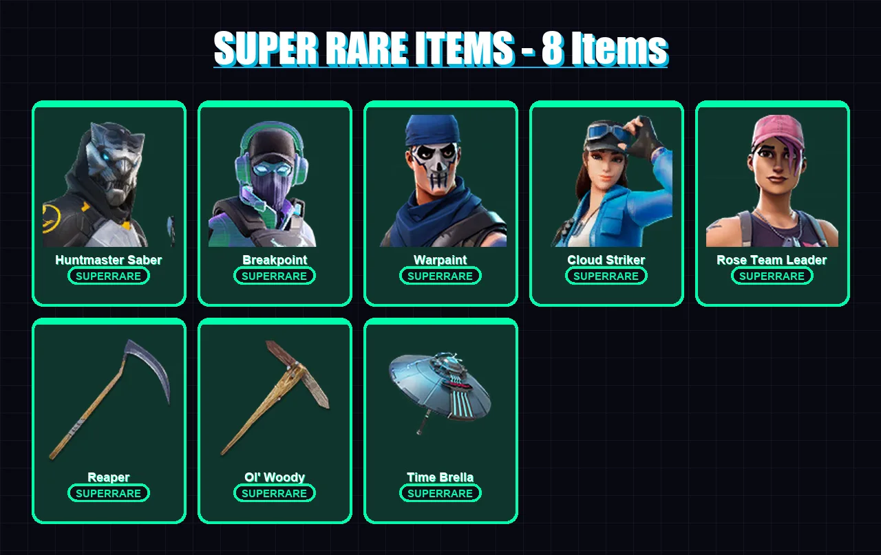 [PC] | Huntmaster Saber | Breakpoint | Warpaint | Cloud Striker | Rose Team Leader | 190 skin | 165 pickaxe | 167 emote | 139 glider | Lv1893