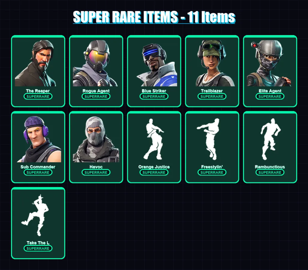 [PC/PSN] | The Reaper | Rogue Agent | Blue Striker | Trailblazer | Elite Agent | 43 skin | 42 pickaxe | 47 emote | 34 glider | Lv565