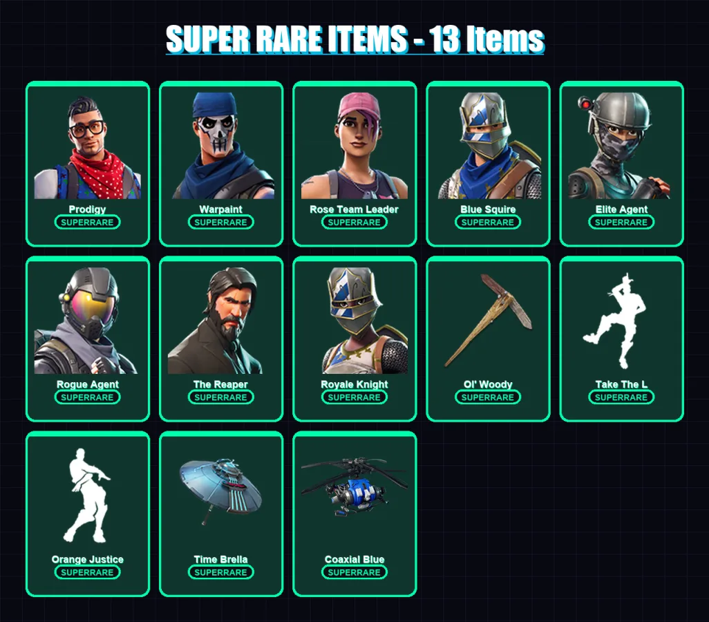 [PC/XBOX] | Prodigy | Warpaint | Rose Team Leader | Blue Squire | Elite Agent | 51 skin | 49 pickaxe | 50 emote | 54 glider | Lv620