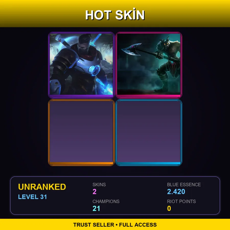 EUW | Pulsefire Shen | Dreadknight Nasus | 2 Skin | 21 Champ | Lv31