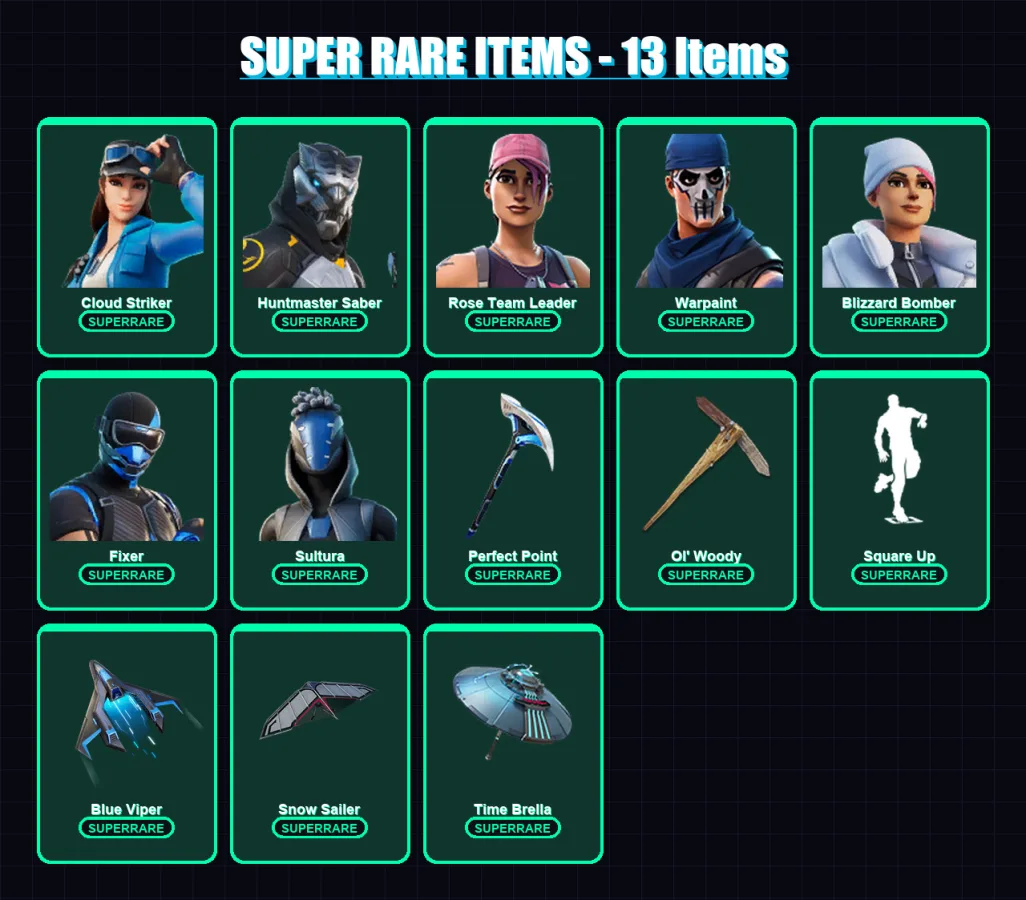 [PC] | Cloud Striker | Huntmaster Saber | Rose Team Leader | Warpaint | Blizzard Bomber | 132 skin | 171 pickaxe | 132 emote | 139 glider | Lv1928