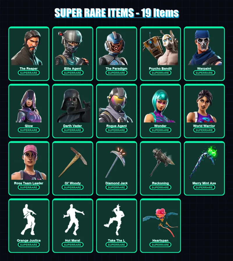 [PC] | The Reaper | Elite Agent | The Paradigm | Psycho Bandit | Warpaint | 602 skin | 502 pickaxe | 427 emote | 260 glider | Lv3305