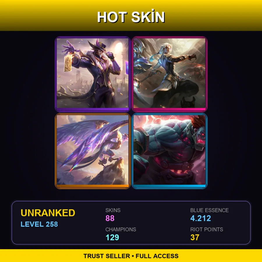 LAN | Lv258 | Unranked | 88 Skin | 129 Champ — LoL account