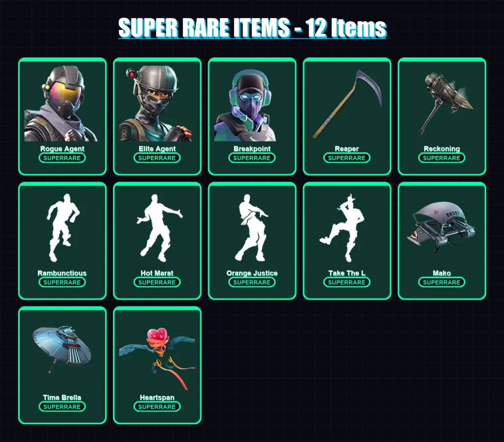 [PC] | Rogue Agent | Elite Agent | Breakpoint | Rox | Spectra Knight | 99 skin | 101 pickaxe | 118 emote | 104 glider | Lv1458