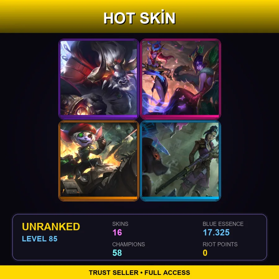 BR | Lv85 | Unranked | 16 Skin | 58 Champ — LoL account