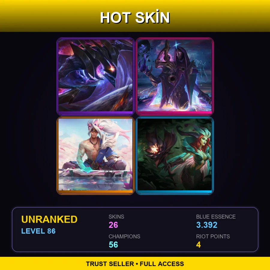 SG | Lv86 | Unranked | 26 Skin | 56 Champ