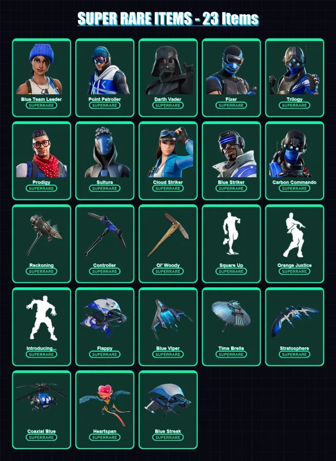 [PS4/PS5/XBOX/PC] | Blue Team Leader | Point Patroller | Darth Vader | Fixer | Trilogy | 111 skin | 179 pickaxe | 123 emote | 158 glider | Lv2261