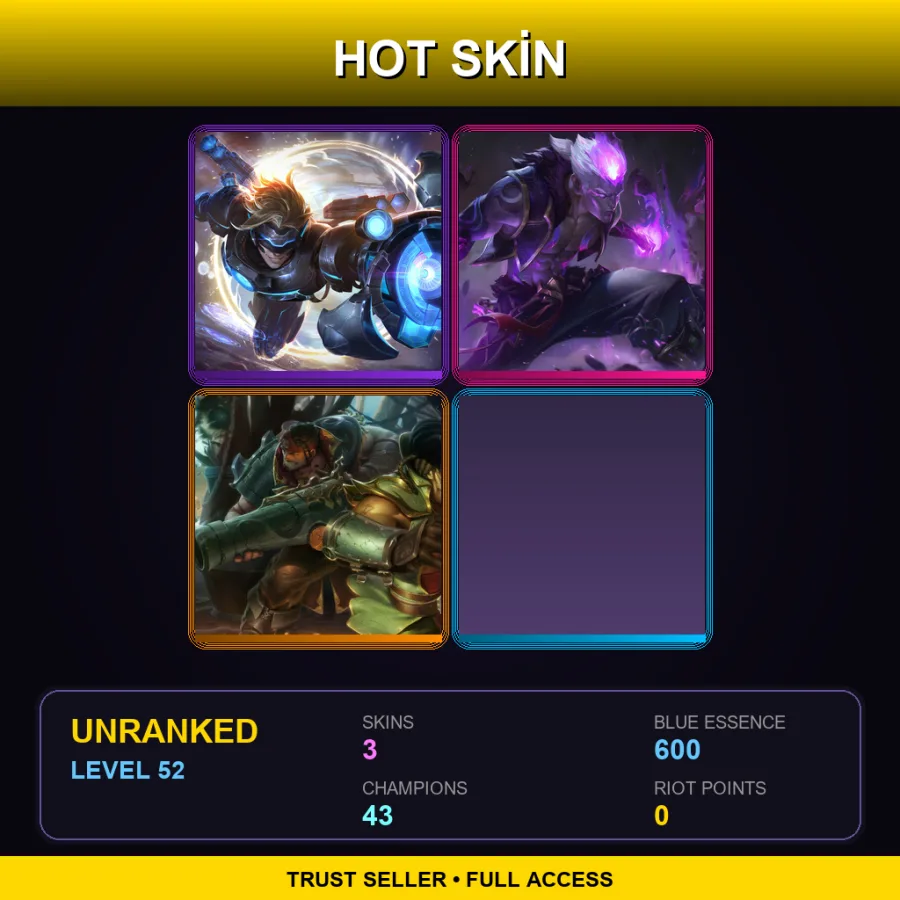 EUW | Lv52 | Unranked | 3 Skin | 43 Champ — LoL account