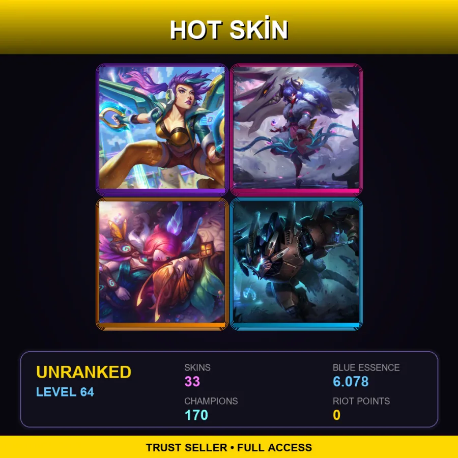 VN | Lv64 | Unranked | 33 Skin | 170 Champ — LoL account