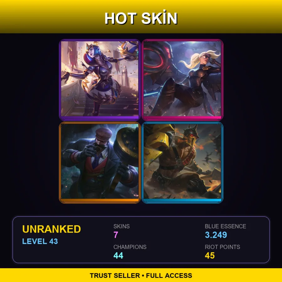 LAN | Lv43 | Unranked | 7 Skin | 44 Champ — LoL account