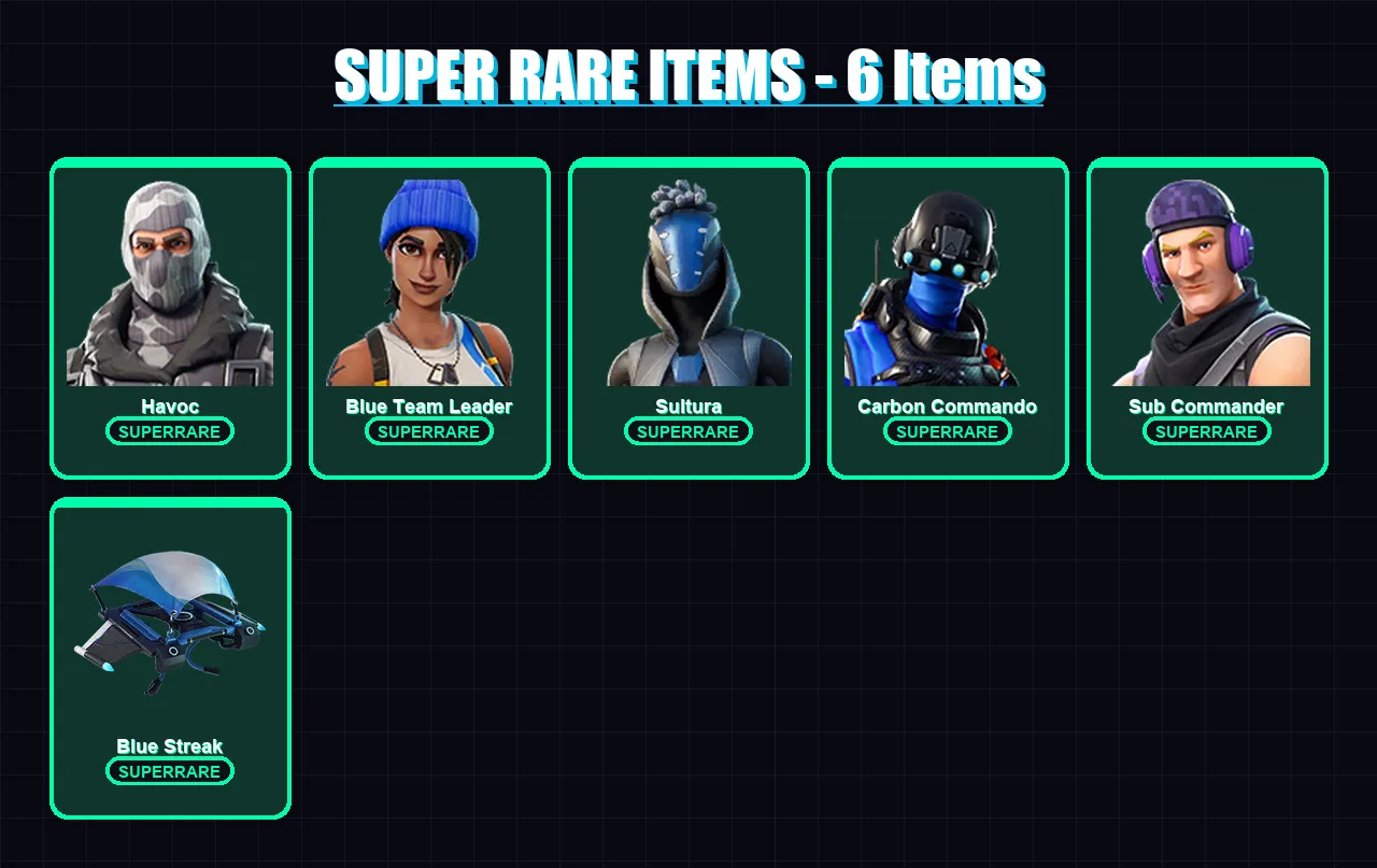 [PS4/PS5/PC] | Havoc | Blue Team Leader | Sultura | Carbon Commando | Sub Commander | 19 skin | 18 pickaxe | 11 emote | 15 glider | Lv130 — Fortnite account