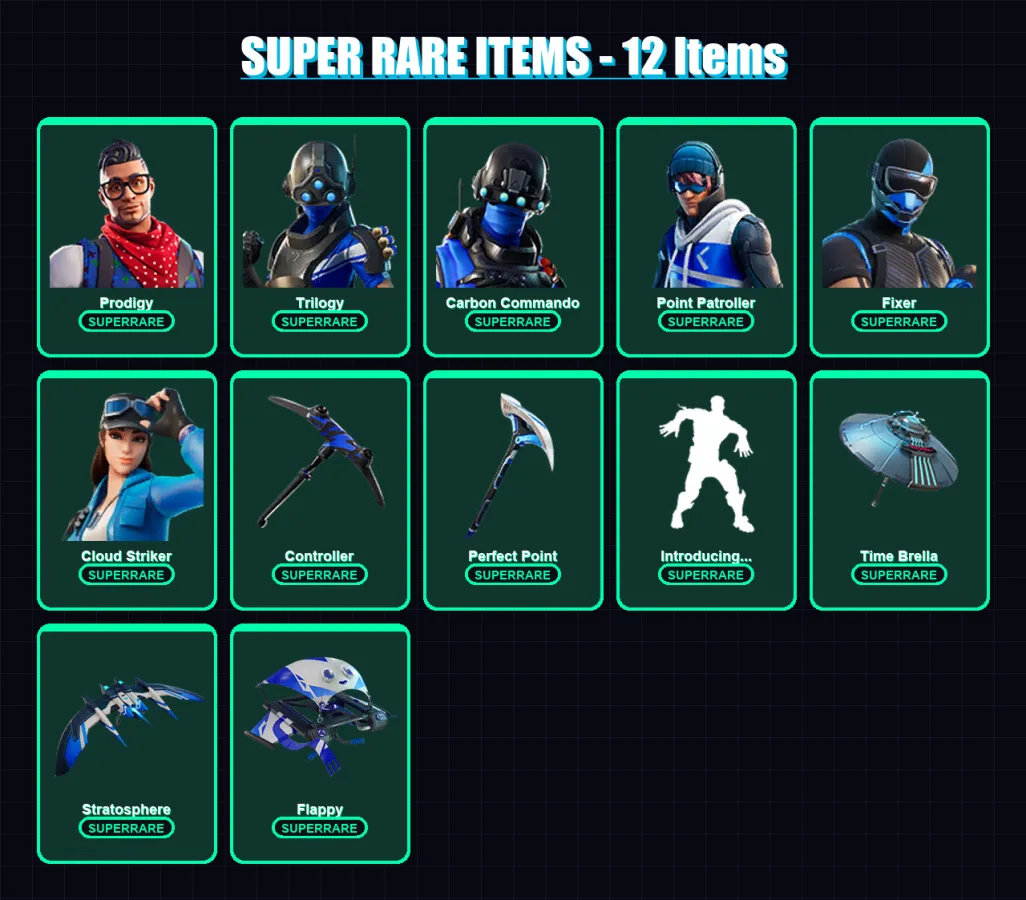 [PC/XBOX/PSN] | Prodigy | Trilogy | Carbon Commando | Point Patroller | Fixer | 61 skin | 76 pickaxe | 44 emote | 63 glider | Lv812 — Fortnite account