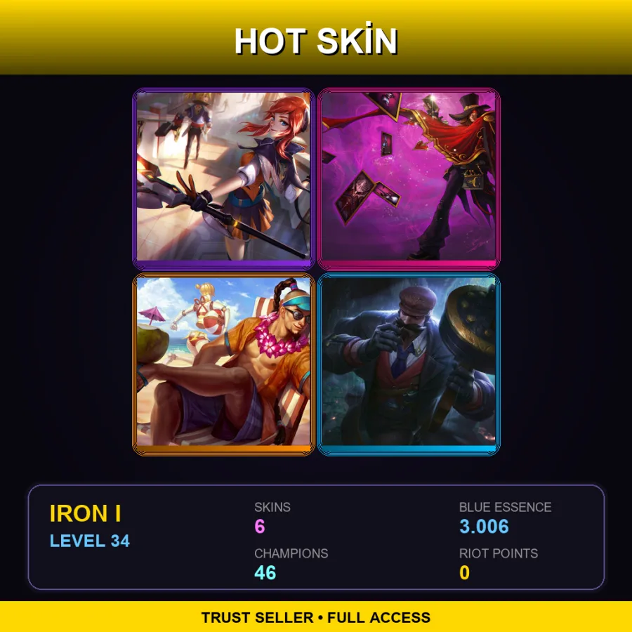 EUW | Lv34 | Iron I | 6 Skin | 46 Champ