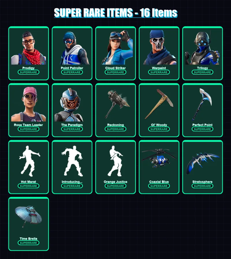 [PS4/PS5/XBOX/PC] | Prodigy | Point Patroller | Cloud Striker | Warpaint | Trilogy | 124 skin | 140 pickaxe | 135 emote | 134 glider | Lv1532