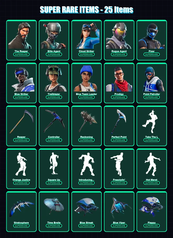 [PS4/PS5/XBOX/PC] | The Reaper | Elite Agent | Cloud Striker | Rogue Agent | Fixer | 104 skin | 96 pickaxe | 113 emote | 92 glider | Lv1499