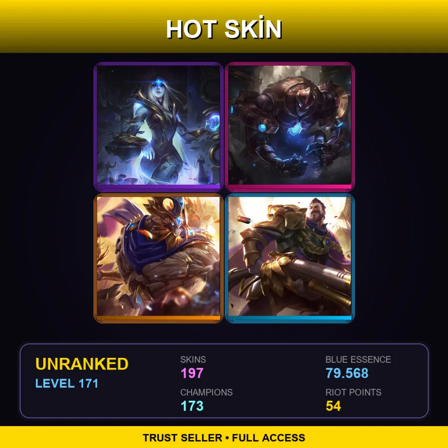NA | Cosmic Queen Ashe | Hextech Galio | Victorious Maokai | Victorious Graves | 197 Skin | 173 Champ | Lv171