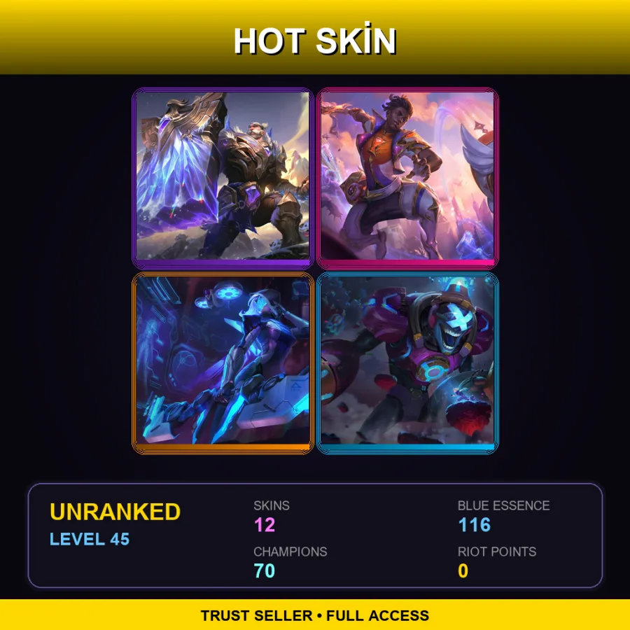 TR | Lv45 | Unranked | 12 Skin | 70 Champ — LoL account