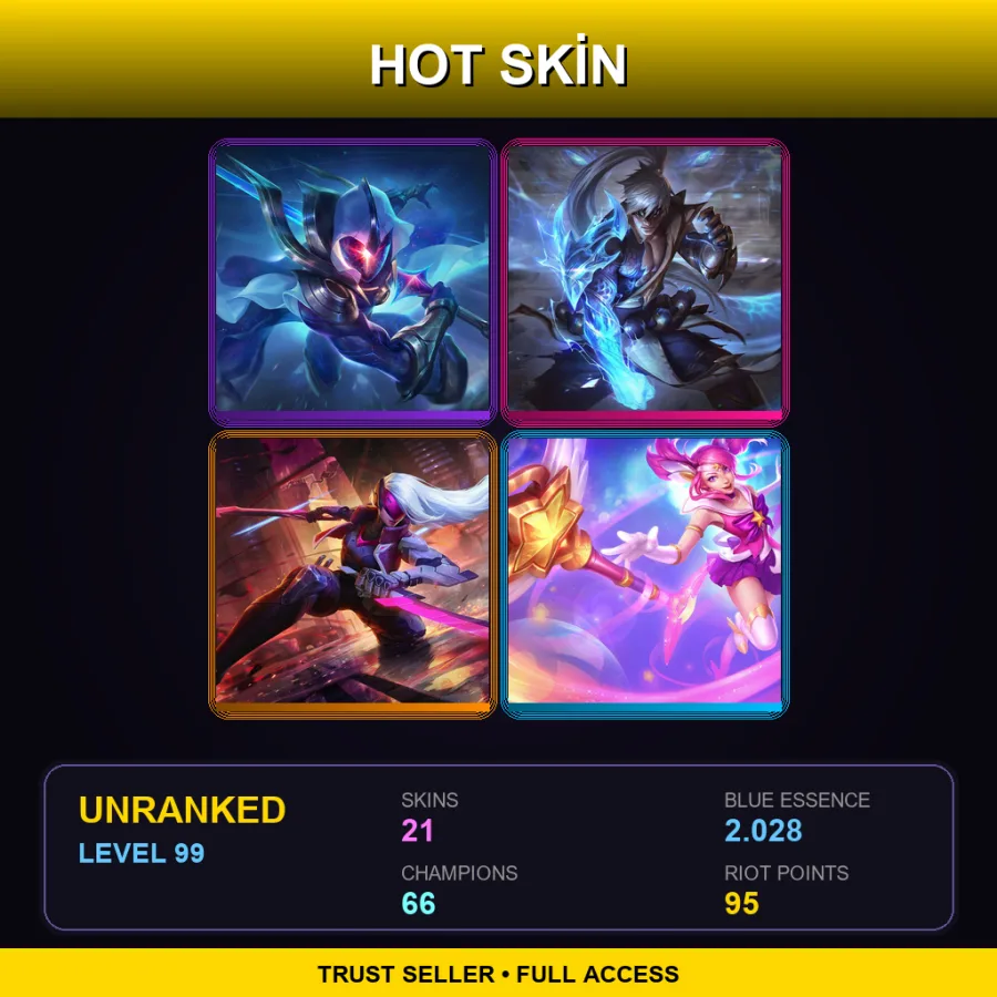 ME | Lv99 | Unranked | 21 Skin | 66 Champ — LoL account