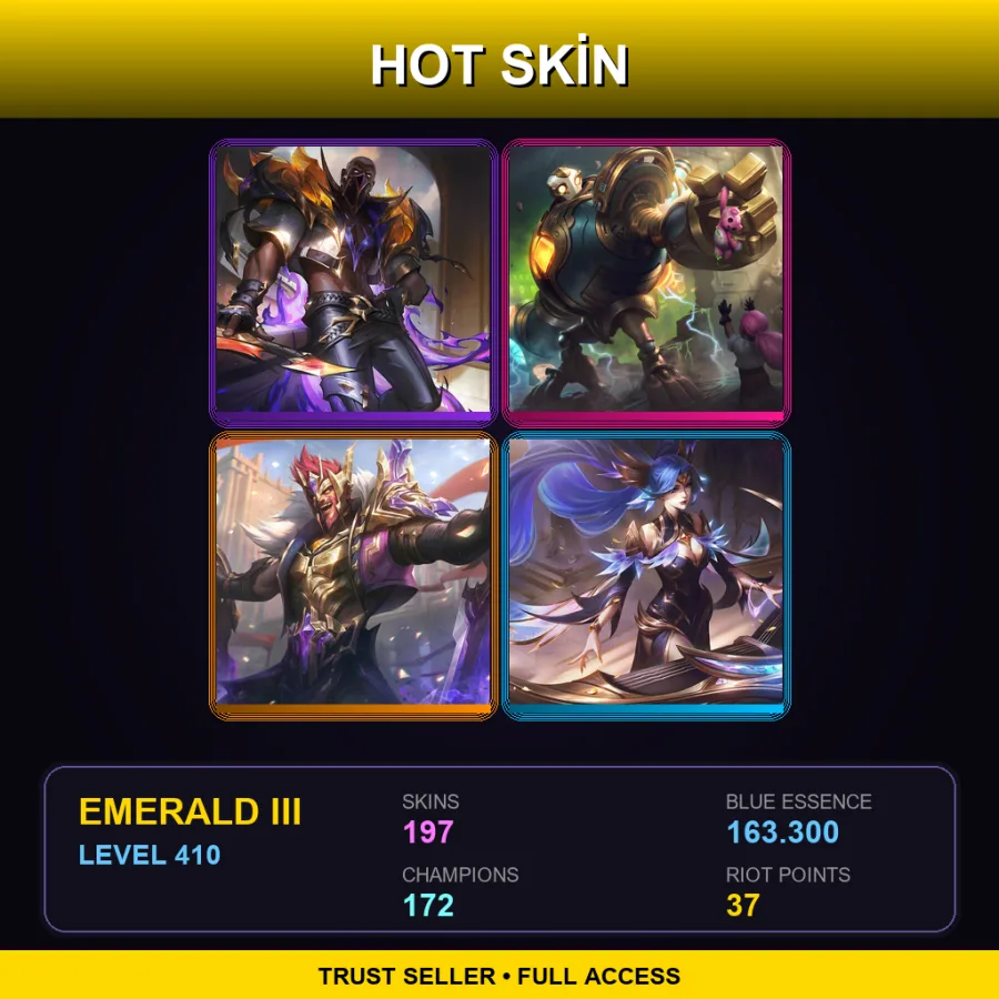 LAS | Lv410 | Emerald III | 197 Skin | 172 Champ — LoL account