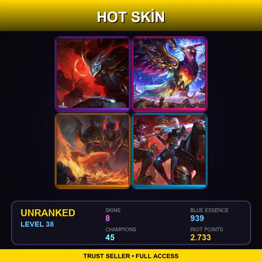 JP | Lv38 | Unranked | 8 Skin | 45 Champ — LoL account