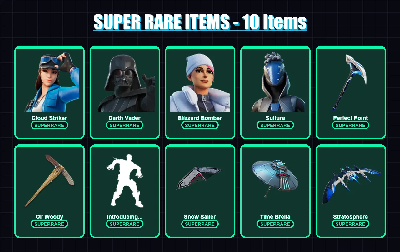 [PC] | Cloud Striker | Darth Vader | Blizzard Bomber | Sultura | Twyn | 233 skin | 287 pickaxe | 223 emote | 215 glider | Lv2898