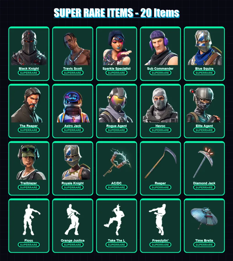 [PC] | Black Knight | Travis Scott | Sparkle Specialist | Sub Commander | Blue Squire | 63 skin | 50 pickaxe | 74 emote | 40 glider | Lv472 — Fortnite account