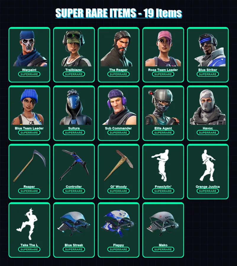 [PS4/PS5/XBOX/PC] | Warpaint | Trailblazer | The Reaper | Rose Team Leader | Blue Striker | 66 skin | 75 pickaxe | 74 emote | 67 glider | Lv907