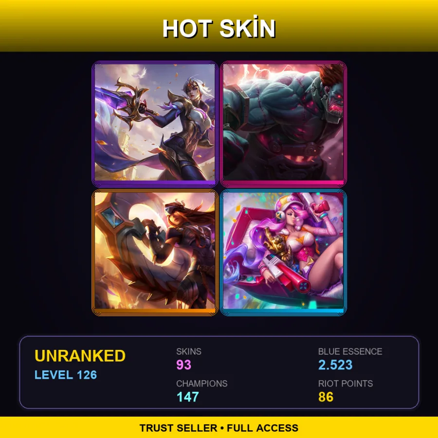 NA | Lv126 | Unranked | 93 Skin | 147 Champ — LoL account