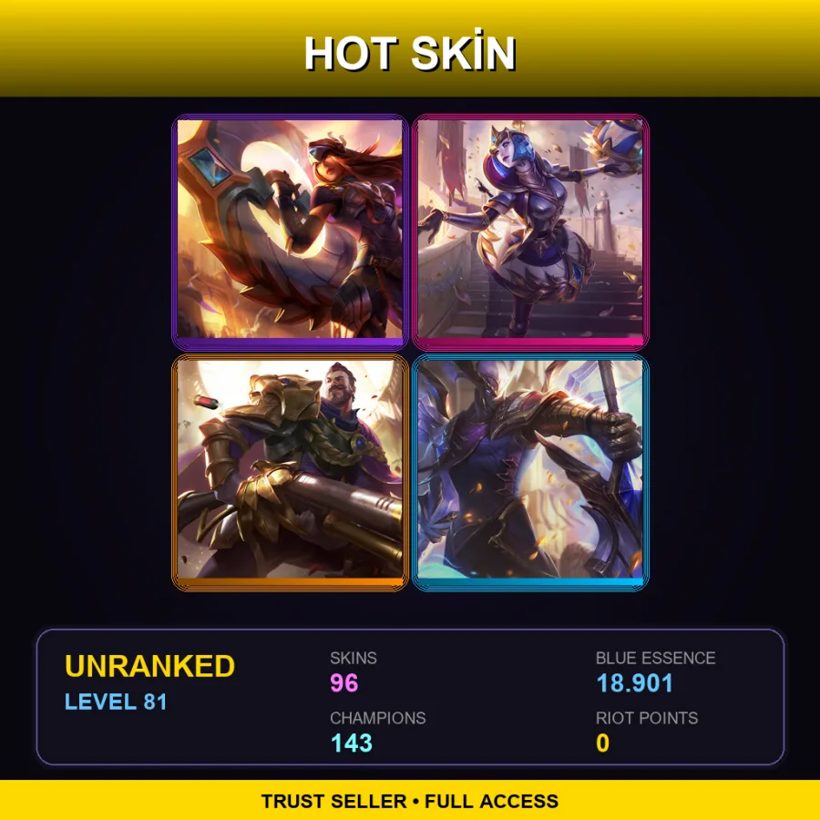 VN | Lv81 | Unranked | 96 Skin | 143 Champ — LoL account
