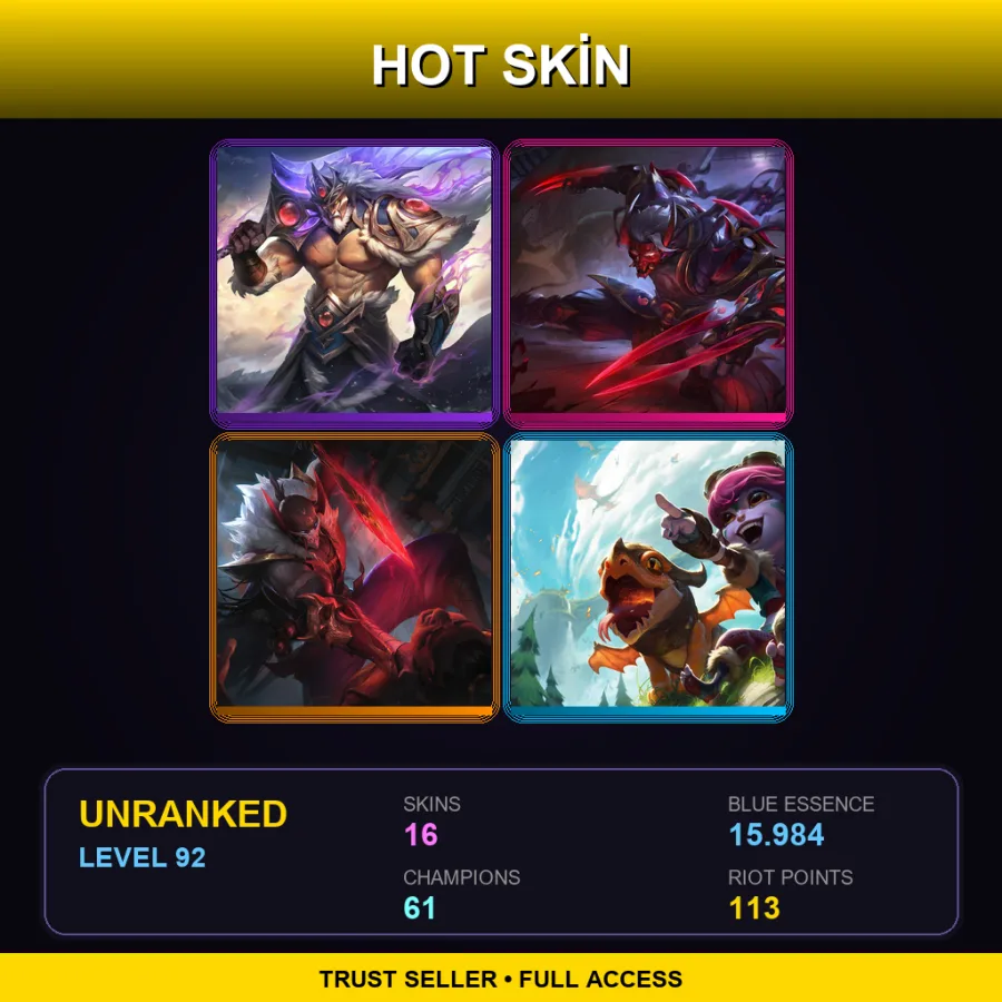 LAN | Lv92 | Unranked | 16 Skin | 61 Champ
