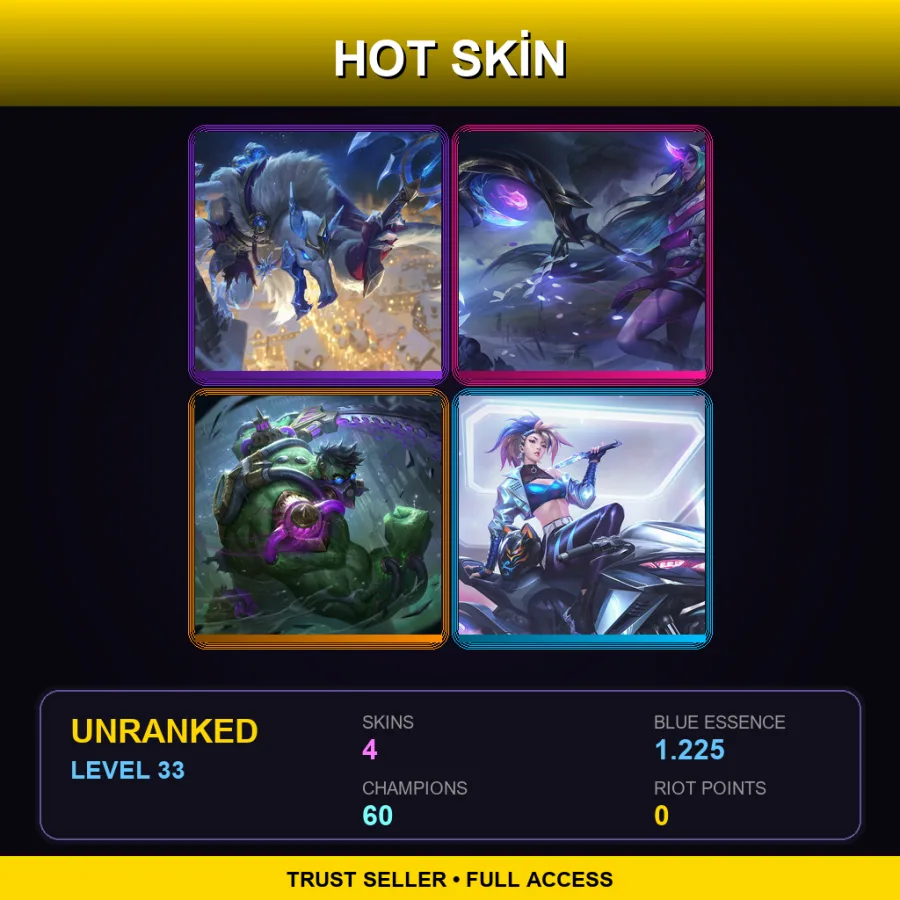 EUW | Lv33 | Unranked | 4 Skin | 60 Champ — LoL account