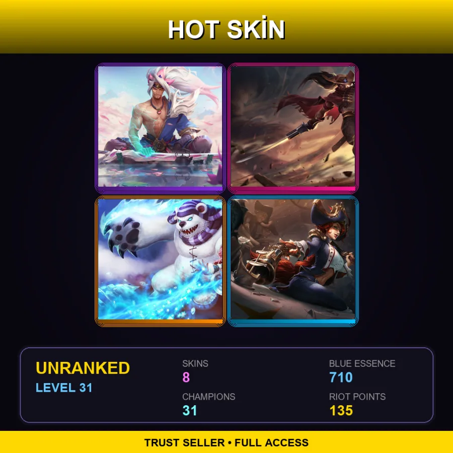 EUNE | Spirit Blossom Yasuo | High Noon Yasuo | Frostfire Annie | Waterloo Miss Fortune | 8 Skin | 31 Champ | Lv31