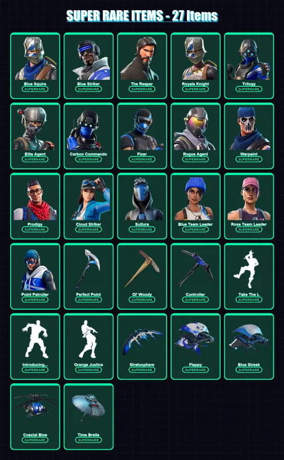 [PS4/PS5/XBOX/PC] | Blue Squire | Blue Striker | The Reaper | Royale Knight | Trilogy | 59 skin | 57 pickaxe | 60 emote | 56 glider | Lv697