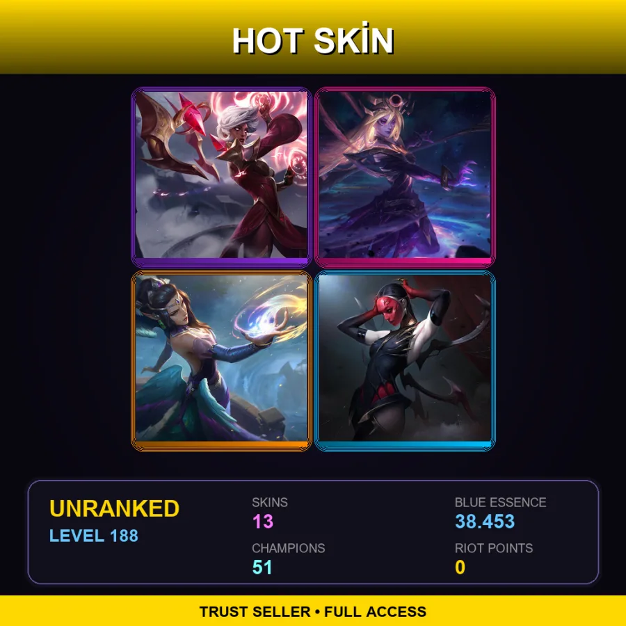 LAN | Lv188 | Unranked | 13 Skin | 51 Champ — LoL account