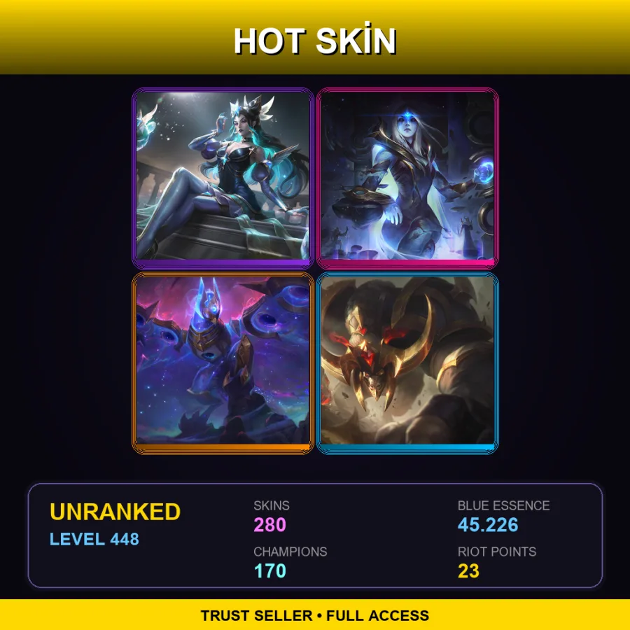 OCE | Lv448 | Unranked | 280 Skin | 170 Champ — LoL account