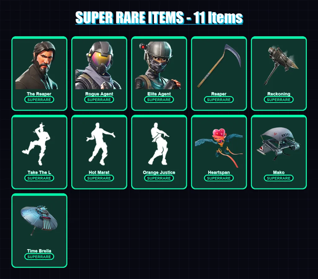 [PC/XBOX/PSN] | The Reaper | Rogue Agent | Elite Agent | Ruin | Enforcer | 61 skin | 62 pickaxe | 70 emote | 69 glider | Lv1189