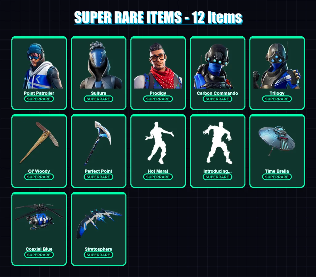 [PS4/PS5/XBOX/PC] | Point Patroller | Sultura | Prodigy | Carbon Commando | Trilogy | 170 skin | 173 pickaxe | 130 emote | 150 glider | Lv2257