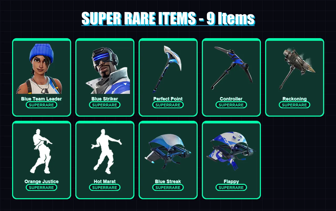 [PS4/PS5/XBOX/PC] | Blue Team Leader | Blue Striker | Enforcer | Zenith | Calamity | 47 skin | 44 pickaxe | 54 emote | 54 glider | Lv749 — Fortnite account
