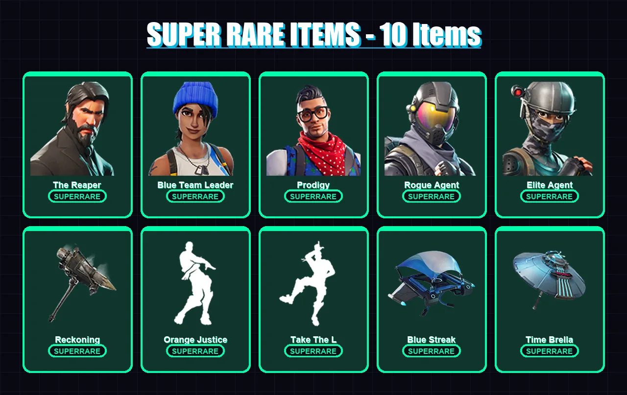 [PC] | The Reaper | Blue Team Leader | Prodigy | Rogue Agent | Elite Agent | 32 skin | 36 pickaxe | 35 emote | 36 glider | Lv489