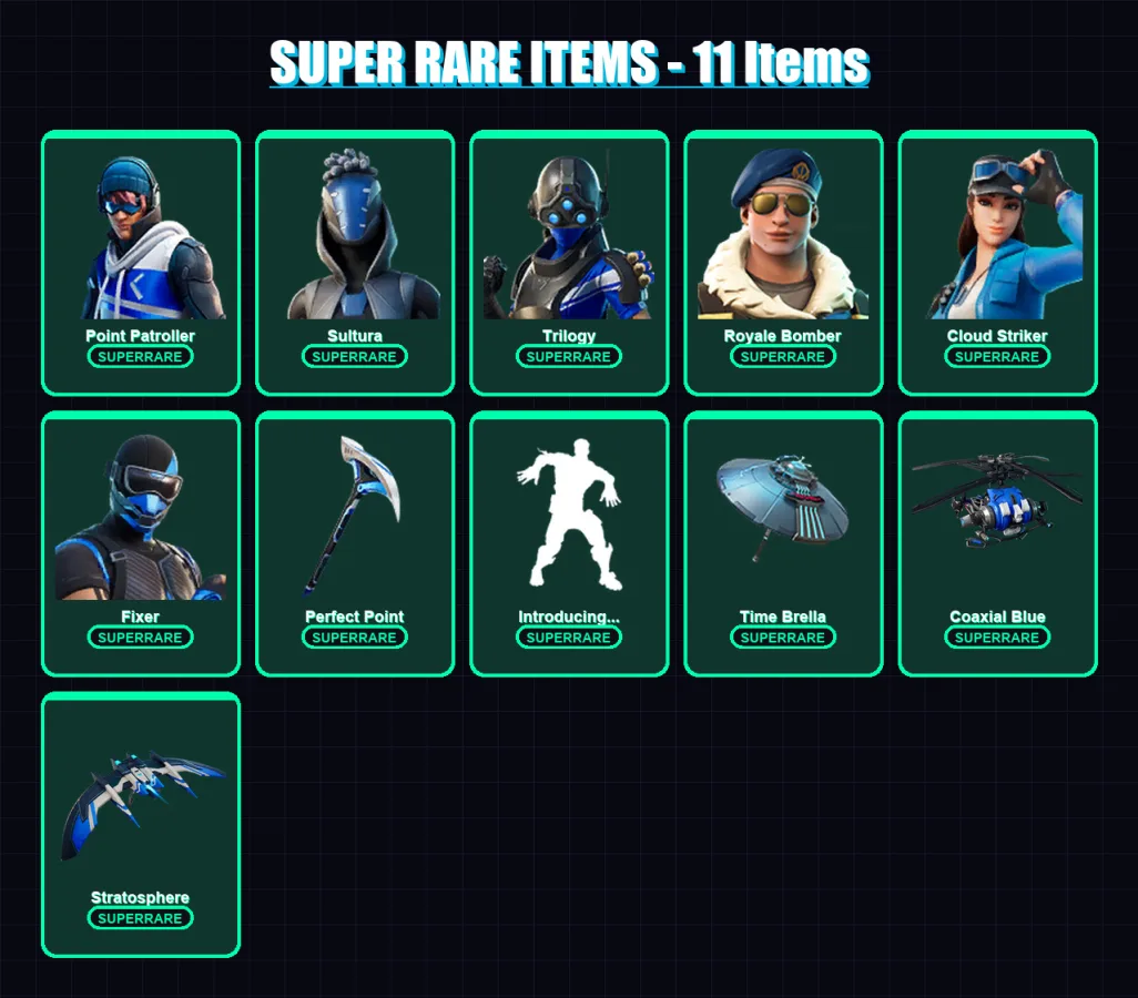 [PS4/PS5/PC] | Point Patroller | Sultura | Trilogy | Royale Bomber | Cloud Striker | 46 skin | 74 pickaxe | 55 emote | 74 glider | Lv1325
