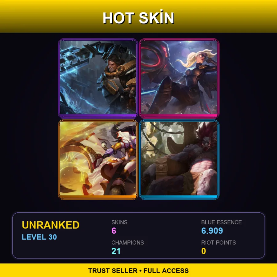 SG | Steel Legion Garen | Riot Kayle | Celestine Soraka | Traditional Trundle | 6 Skin | 21 Champ | Lv30