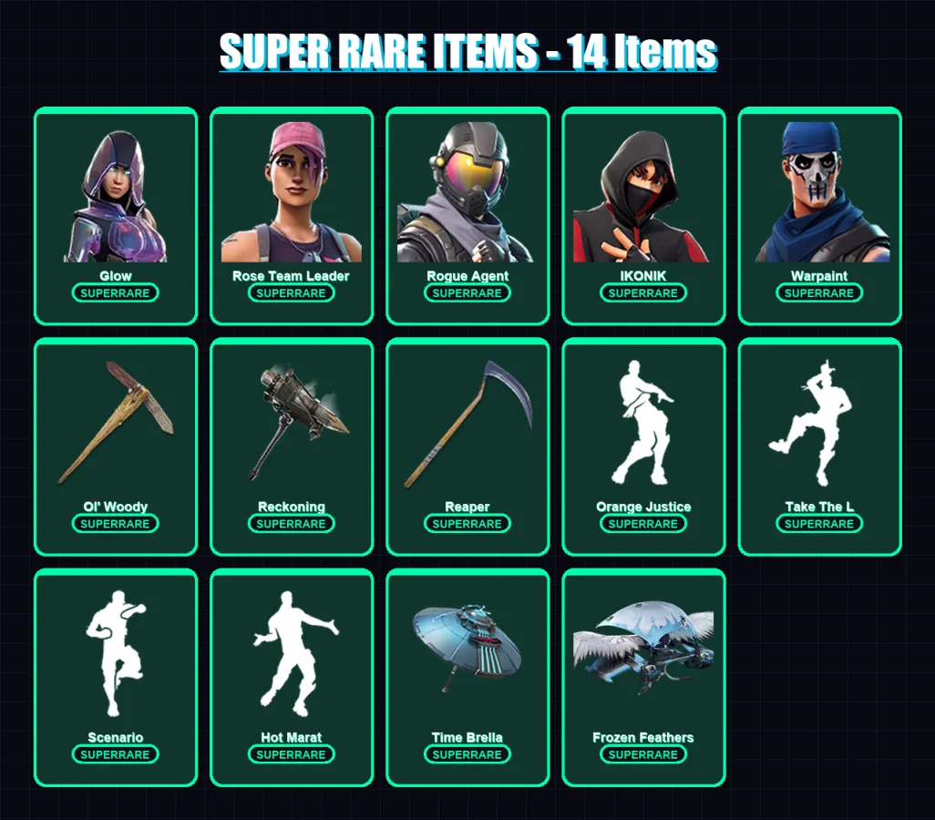 [PC/PSN] | Glow | Rose Team Leader | Rogue Agent | IKONIK | Warpaint | 120 skin | 89 pickaxe | 101 emote | 80 glider | Lv1155