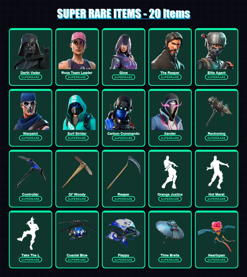 [PC] | Darth Vader | Rose Team Leader | Glow | The Reaper | Elite Agent | 243 skin | 222 pickaxe | 192 emote | 188 glider | Lv2320