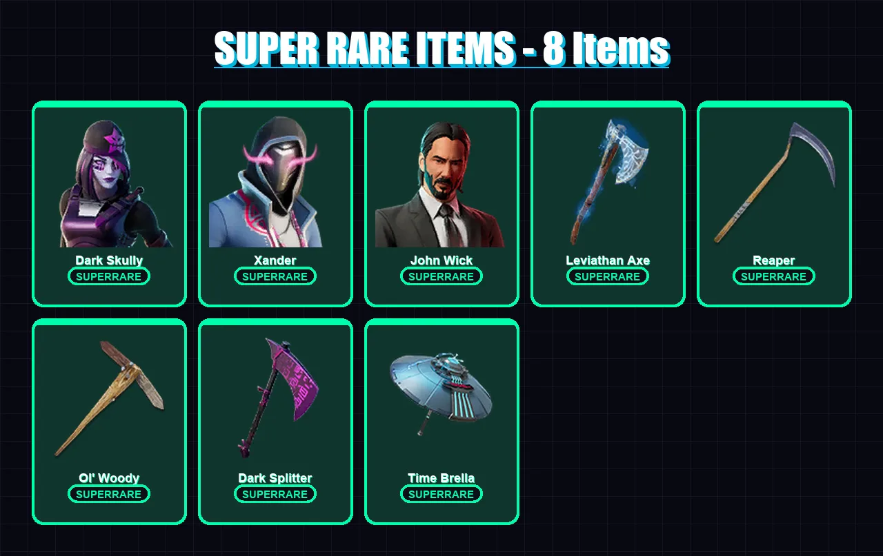 [SWITCH/PSN/PC] | Dark Skully | Xander | John Wick | Eternal Knight | Blaze | 284 skin | 281 pickaxe | 206 emote | 178 glider | Lv2221