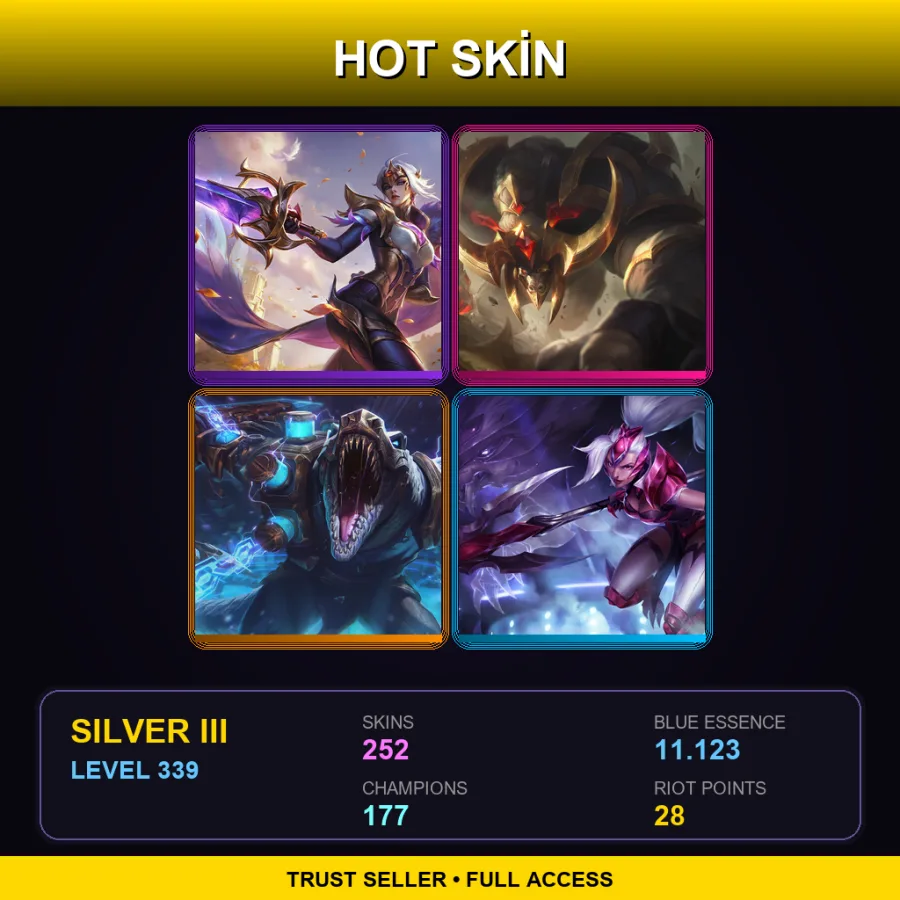 BR | Victorious Fiora | Conqueror Alistar | Hextech Renekton | Challenger Nidalee | 252 Skin | 177 Champ | Silver III | Lv339