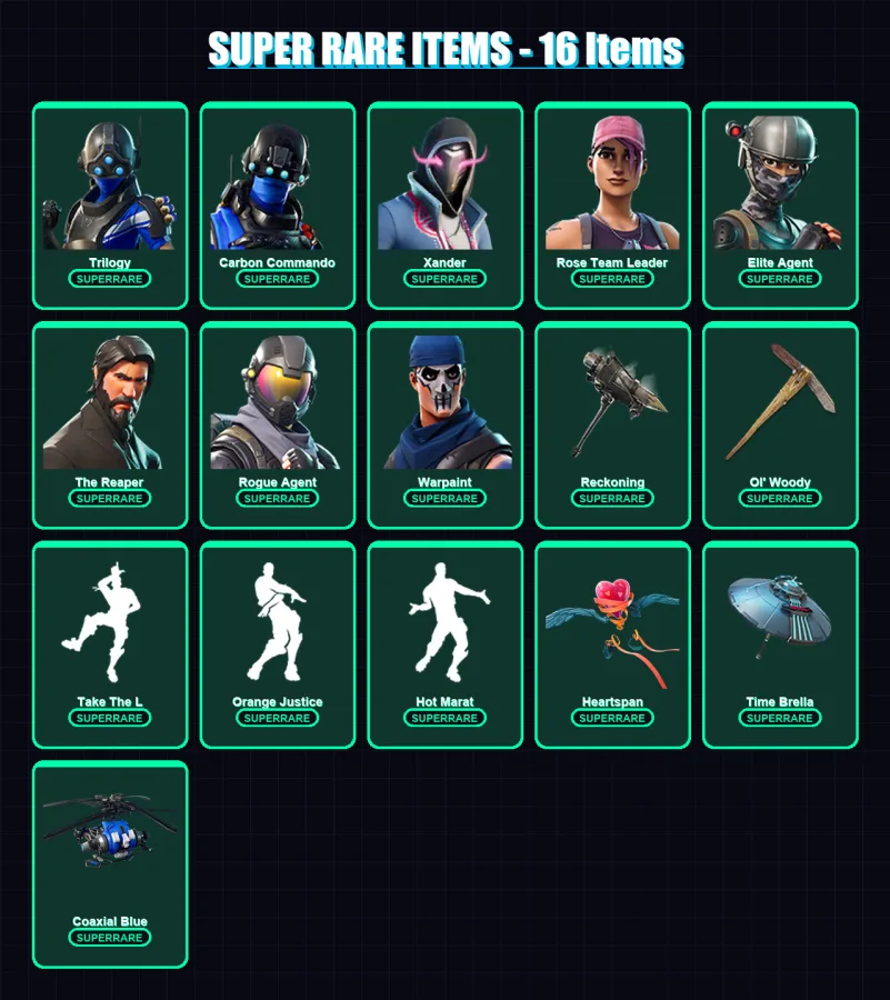 [PS4/PS5/PC] | Trilogy | Carbon Commando | Xander | Rose Team Leader | Elite Agent | 118 skin | 121 pickaxe | 126 emote | 106 glider | Lv1236