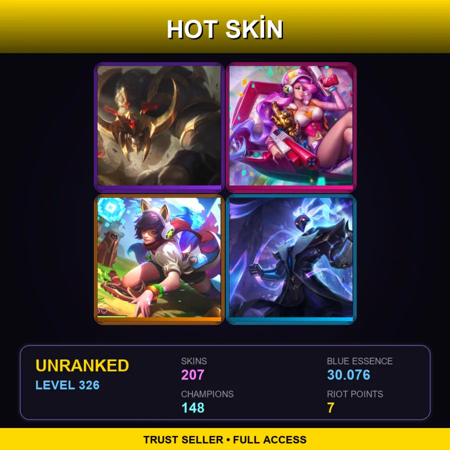 TR | Conqueror Alistar | Arcade Miss Fortune | Arcade Ahri | Pulsefire Thresh | 207 Skin | 148 Champ | Lv326