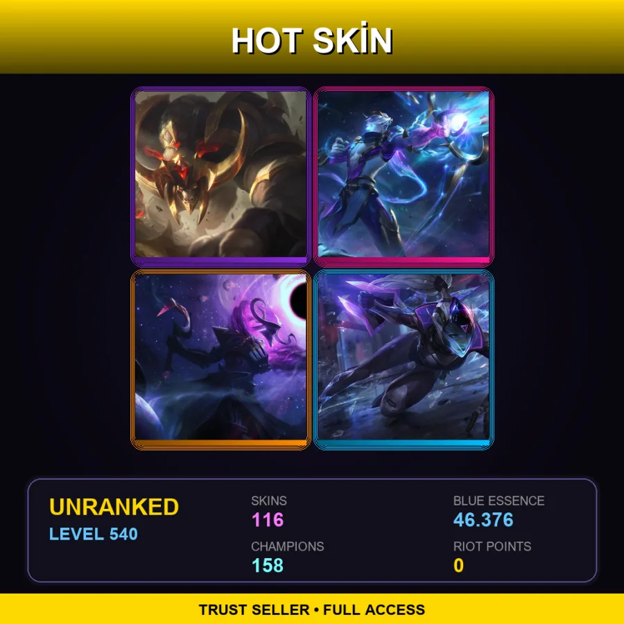LAN | Lv540 | Unranked | 116 Skin | 158 Champ — LoL account