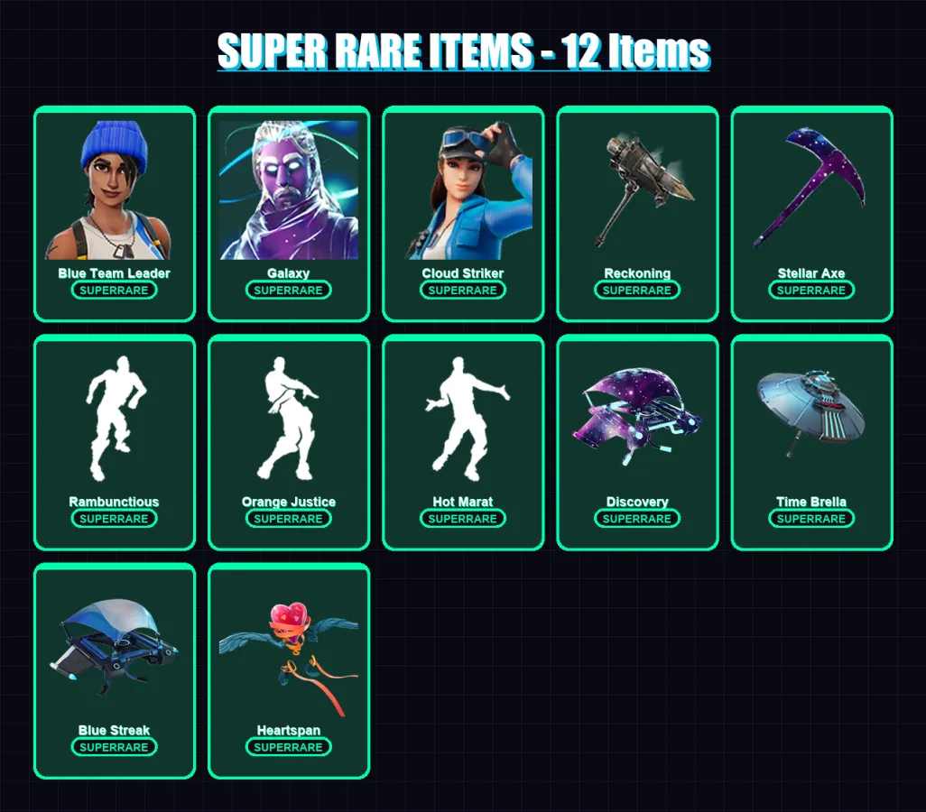 [PS4/PS5/XBOX/PC] | Blue Team Leader | Galaxy | Cloud Striker | Sentinel | Dire | 58 skin | 52 pickaxe | 83 emote | 68 glider | Lv1332